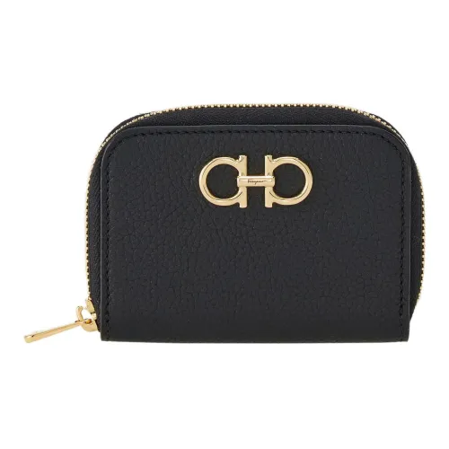 FERRAGAMO GANCINI Телячья кожа Кошелек Держатель для карт Женский Черный