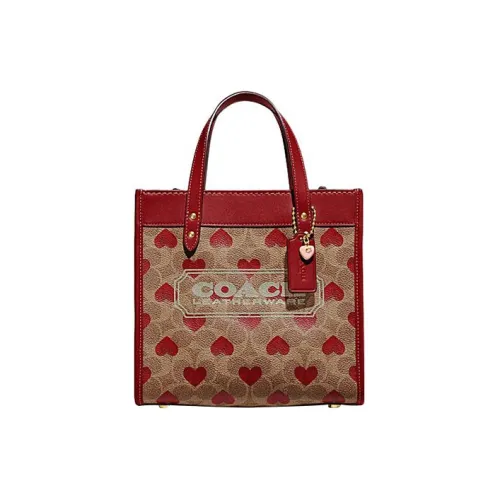 COACH Field с коровьей кожей Тоут Сумка Сумка для покупок Сумка через плечо Сумка Маленькая Женская Коричневая и Красная