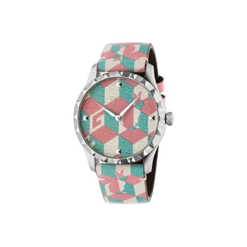 GUCCI G Timeless Collection Часы Кварцевый механизм Кожаный ремешок 38 мм Розовый циферблат Женские