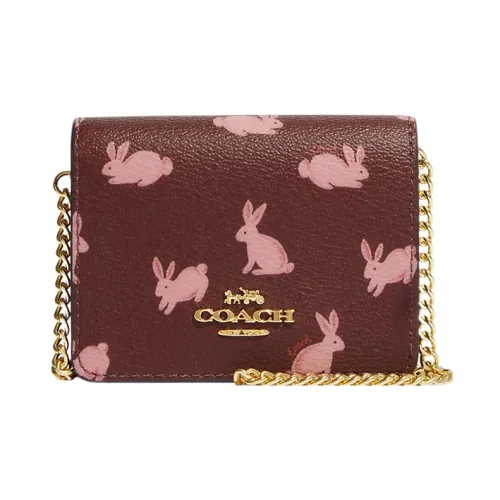 COACH Холст с покрытием и гладкая кожа Сумка через плечо Кошелек Мини Женский Бургунди