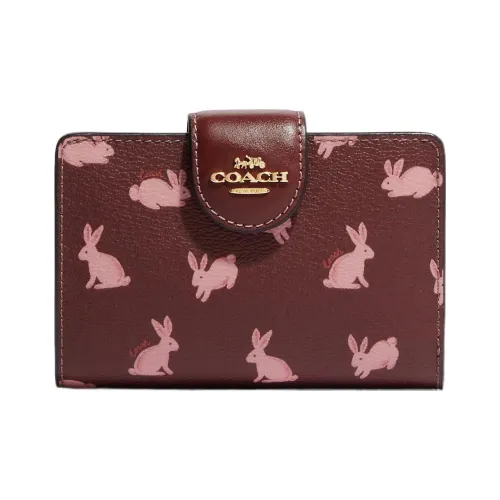 COACH Corner Zip Холст с покрытием и гладкая кожа Держатель для карт кошелек Средний Женский Бургунди