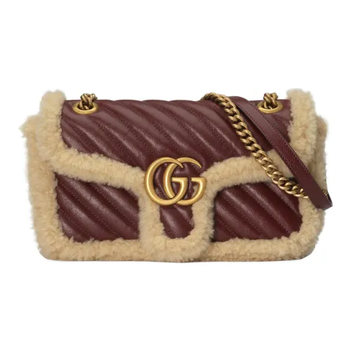 GUCCI GG Marmont Кожа и Шерсть Комбинированные Сумки через плечо Сумка на плечо Женская Коричневая