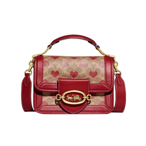 COACH Hero Коровья кожа Портативная Сумка через плечо Маленькая Женская Коричневая и Красная