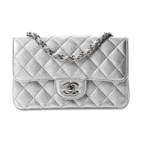 CHANEL Classic Flap CF Lambskin Crossbody Bag Shoulder Bag Mini Women's Silver CHANEL Classic Flap CF Сумка через плечо из овечьей кожи мини женская серебряная