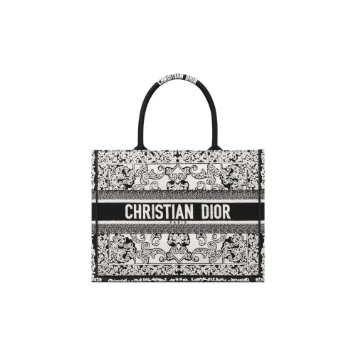 DIOR BookTote Вышивка Тоут Сумка Сумка для покупок Сумка Средний Women's White Черный