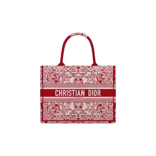 DIOR BookTote Вышивка Тоут Сумка Сумка для покупок Сумка Средний Women's White Красный