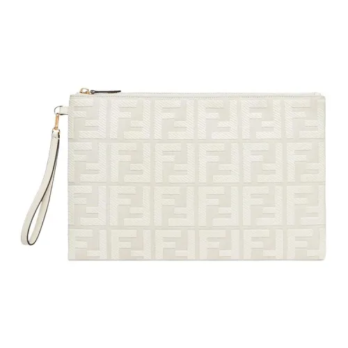 FENDI Ткань с коровьей кожей большой клатч женский белый