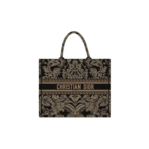 DIOR BookTote Вышивка Тоут Сумка Сумка для покупок Сумка Большая Женская Черная Белая