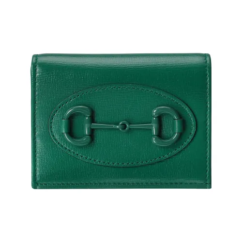 GUCCI Horsebit 1955 Кожаный держатель для карт и кошелек женский зеленый