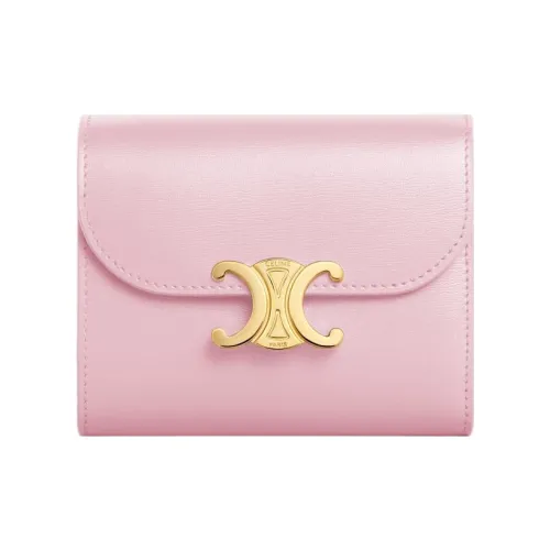 CELINE Triomphe Блестящий Коровья кожа Кошелек Маленький Женский Светло-розовый Красный