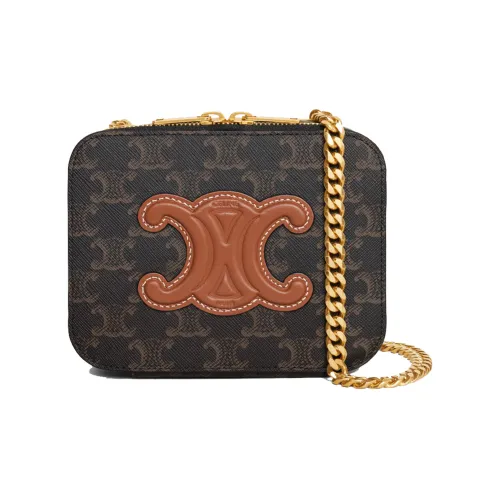 CELINE Холст и кожа Сумка через плечо Сумка на плечо Женская Рыжевато-коричневый