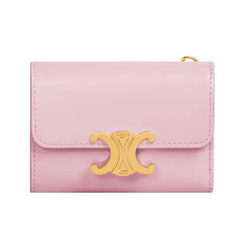 CELINE Triomphe Блестящий Коровья кожа Кошелек Женские Светло-розовый Красный