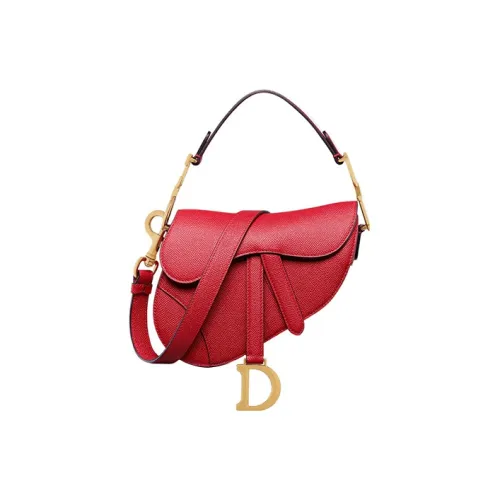 DIOR Grained Телячья кожа Седло Сумка Сумка через плечо Сумка Мини Женская Малиновая