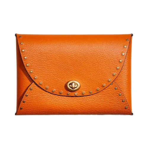 COACH Pouch Кожа Мешок для хранения Клатч Маленький Женский Апельсин