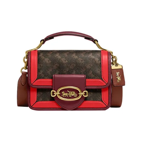 COACH Hero Коровья кожа Портативная Сумка через плечо Маленькая Женская Коричневая и Красная