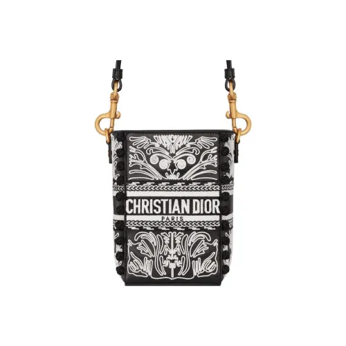 DIOR D Bubble Collection Вышивка Коровья кожа Ведрообразные сумки Сумки через плечо Сумка через плечо Женская Черная