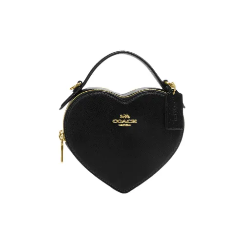 COACH Сердце Крестообразная текстура Кожа Сумка Сумка через плечо Сумка через плечо Мини Женская Черная