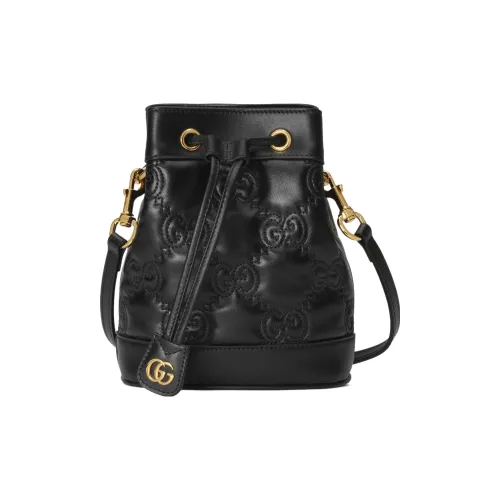 GUCCI GG Matelassé Кожа Шнур Сумка-ведро Сумка через плечо Мини Женская Черная