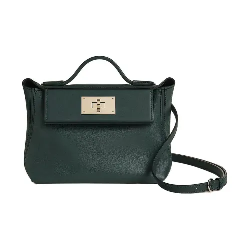 HERMES 24 24 Evercolor Swift Телячья кожа Сумка через плечо Сумка Мини Женские Rousseau Зеленый Темно-синий
