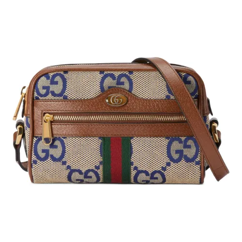 GUCCI Ophidia Холст с кожей Camera Сумка Сумка через плечо Мини Женская Синий Коричневый