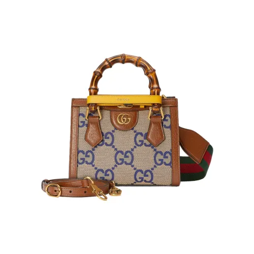 GUCCI Diana Холст Кожа Тоут Сумка Сумка для покупок Холст Сумка Одно плечо Мини Женская Синий Коричневый