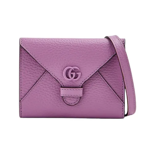 GUCCI GG Marmont Кожа Одно плечо Через плечо Клатч Кошелек Держатель для карт Женские Фиолетовый