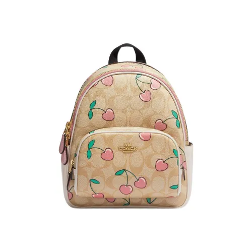 COACH Корт Покрытый холст с утонченной кожей рюкзак мини женский хаки