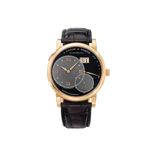 A LANGE SOHNE Механический механизм Мужские часы Черный циферблат 18К Розовое золото Чехлы для часов Натуральная кожа Ремень