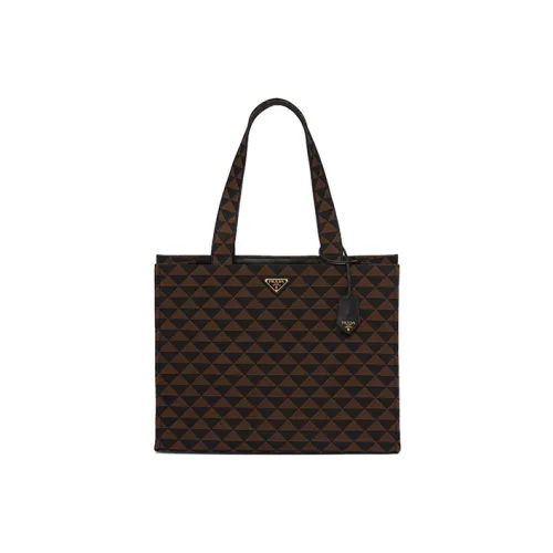 PRADA Symbole Вышитая ткань Тоут Сумка Сумка для покупок Сумка на плечо Сумка Мужская Черный Умбра