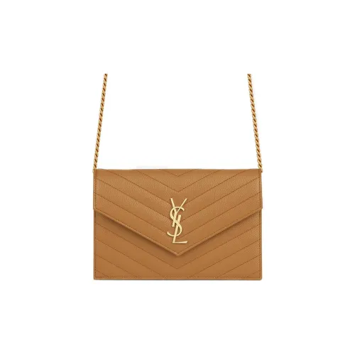 SAINT LAURENT Конверт Коровья кожа Сумка-конверт Цепочка Кошелек Сумка через плечо Стандартная Женская Темный Естественный