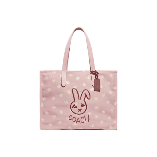 COACH Переработанный холст с переработанной кожей сумка-тоут сумка для покупок сумка из холста сумка через плечо женская розовая