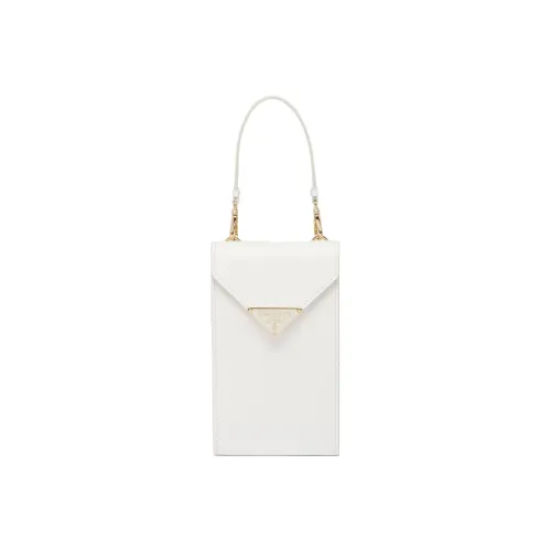 PRADA Triangle Leather Shoulder Bag Women's White