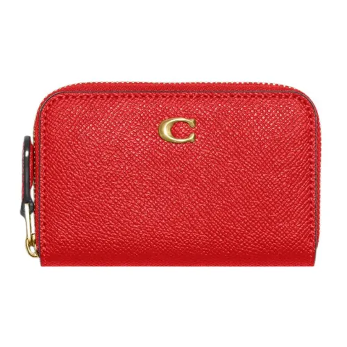 COACH Zip Around Marble Pattern Кожаный Кошелек Держатель для карт Маленький Женский Красный