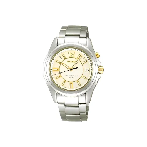 SEIKO Solar Series Кварцевый механизм Титан Ремешок Мужские часы Желтый Циферблат часов