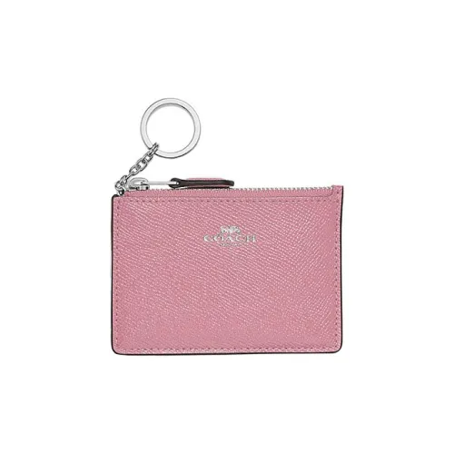 COACH Skinny Id Case Крестообразная текстура Кожа Сумка для документов Картхолдер Мини Женские Розовый