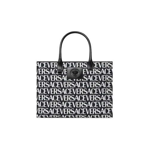 VERSACE Хлопок с коровьей кожей тоут-сумка сумка для покупок сумка большая женская черная