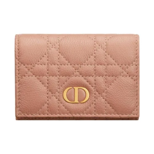 DIOR Caro Мягкий Телячья кожа Держатель для карт кошелек Экстра Маленький Женский Нежно-розовый