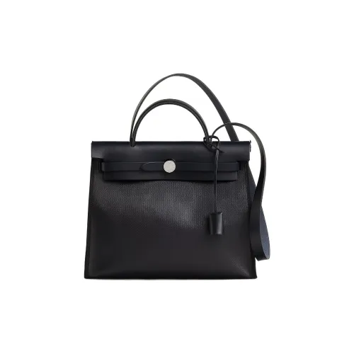 HERMES Herbag Zip Водонепроницаемый холст Berline с Hunter Телячья кожа Сумка Сумка через плечо Сумка через плечо Женская Черная