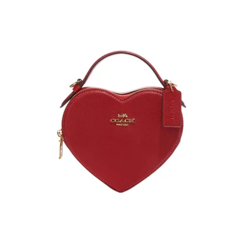 COACH Сердце Крестообразная текстура Кожа Сумка Сумка через плечо Сумка через плечо Мини Женская Красная