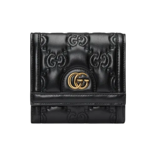 GUCCI Quilted Кожа Держатель для карт, кошелек Женские Черный