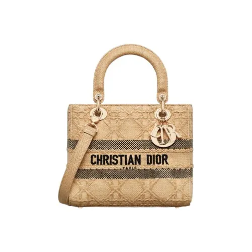 DIOR LADY D Лайт Рафия Сумка Lady Dior Сумка через плечо Сумка среднего размера Женская Коричневая