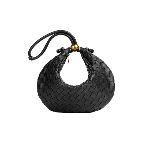 Bottega Veneta Turn Lambskin Portable Single Shoulder Clutch Medium Women's Black