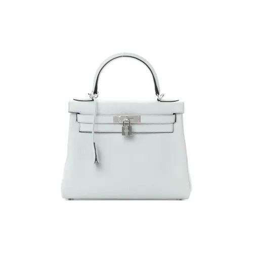HERMES Kelly Кожа Taurillon Clemence Сумка Kelly Сумка Женская 08 BLEU Бледный Святой Грааль Синий
