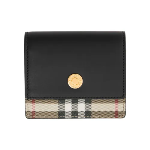 Burberry Винтаж Кожа Кошелек Маленький Женский Черный Бежевый