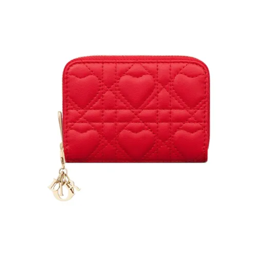 DIOR Lady Dior Sheepskin Coin Wallet Small Women's Red