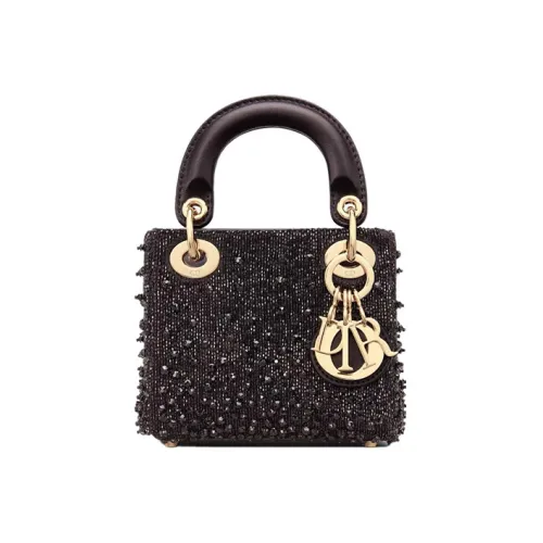 DIOR Lady Dior Сатин Beaded Вышивка Сумка Lady Dior Сумка через плечо Сумка Extra Mini Женская Черная
