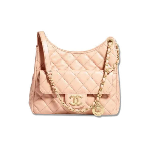 CHANEL Hobo с рельефной телячьей кожей Hobo Messenger Bag Hippie Bag Сумка через плечо Средний Женский Светло-розовый