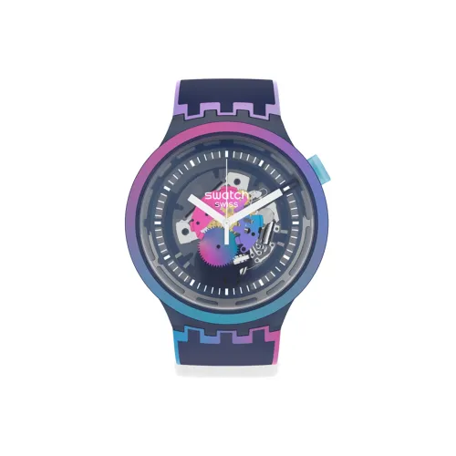 Swatch Quartz Механизм Унисекс Часы 47 мм Фиолетовый Циферблат Часы Пластиковый Корпус Часы Силиконовый Ремешок