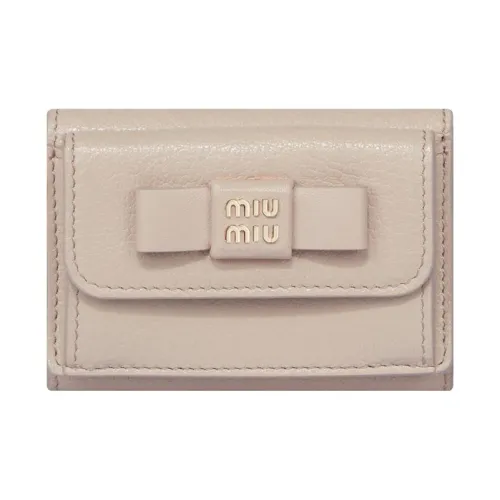 MIU MIU Кожа Монета Кошелек Держатель для карт кошелек Маленький Женский Selenite Цвет Бежевый Светло-розовый