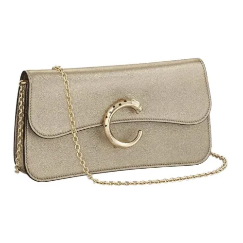 Cartier Сумка На Цепочке, Модель "мини", Panthère De Cartier Телячья Кожа Золотистого Цвета С Металлизированным Эффектом, Позолоченная Отделка И Отделка Из Черной Эмали